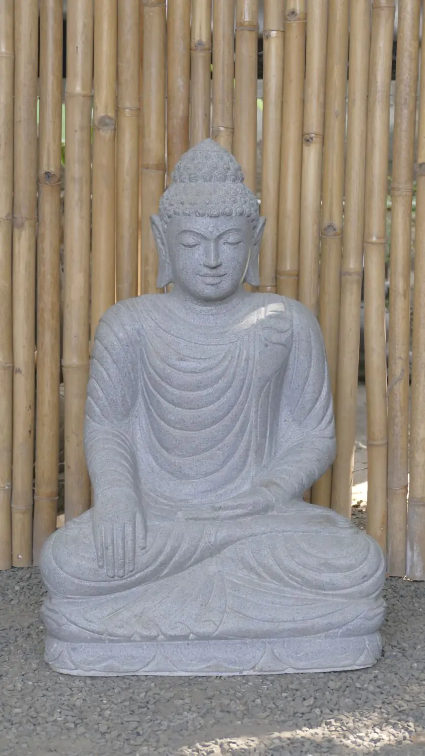  Product image 1 of the product “Seated Buddha made of Riverstone in Bhumisparsha - gesture of touching the earth. 83cm height. ”